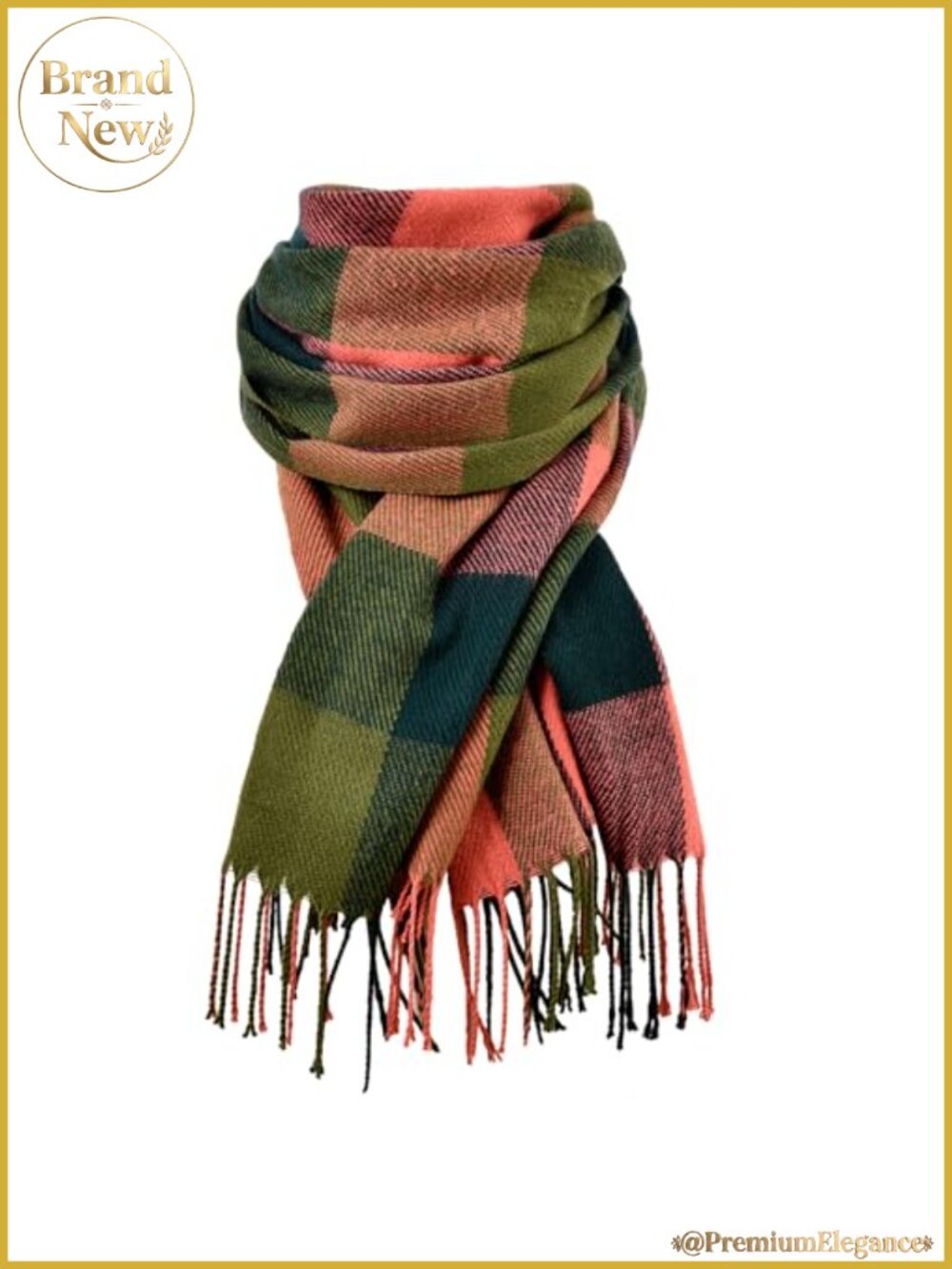 Acrylic Winter Scarf with Tassels and Plaid Design